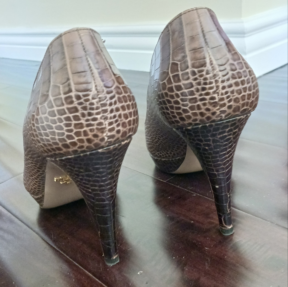 Prada Brown Peep Toe Pumps 38 - Picture 3 of 7
